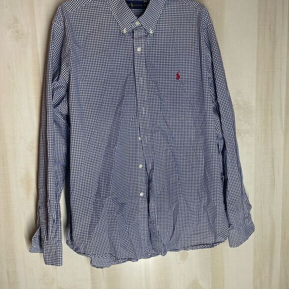 Ralph Lauren navy and white checked‎ long sleeve shirt, size XL - Picture 3 of 16